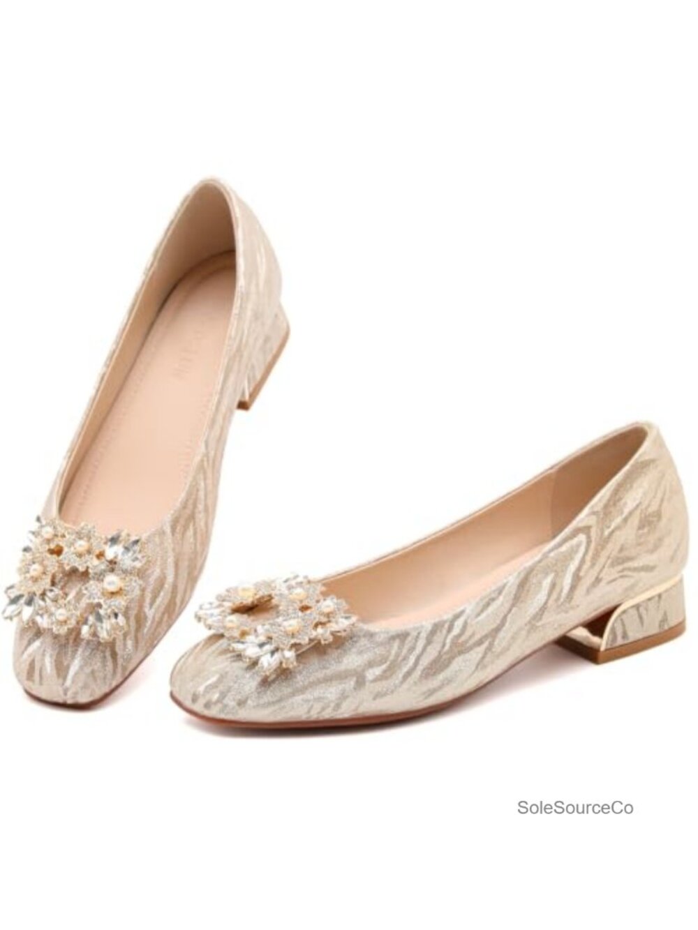 Women's Low Chunky Block Heel Square Toe Pumps Rhinestone Work Shoes